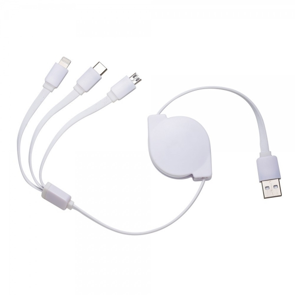 Cabo USB Retrátil 3 em 1 personalizado 