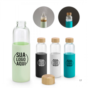 SQUEEZE EM VIDRO BOROSSILICATO COM TAMPA EM BAMBU (600 mL) personalizado