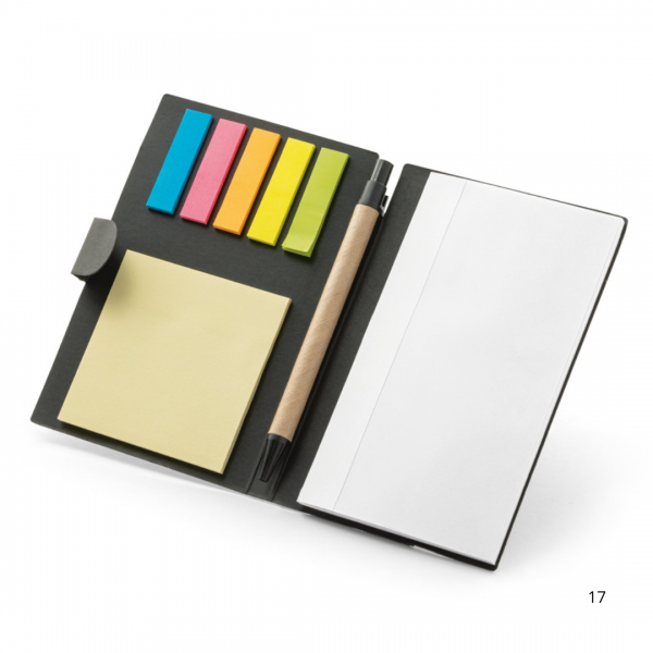 blocos adesivados com 25 folhas cada e capa em papel kraft reciclado personalizado