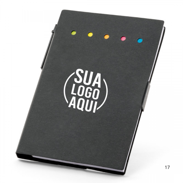 blocos adesivados com 25 folhas cada e capa em papel kraft reciclado personalizado