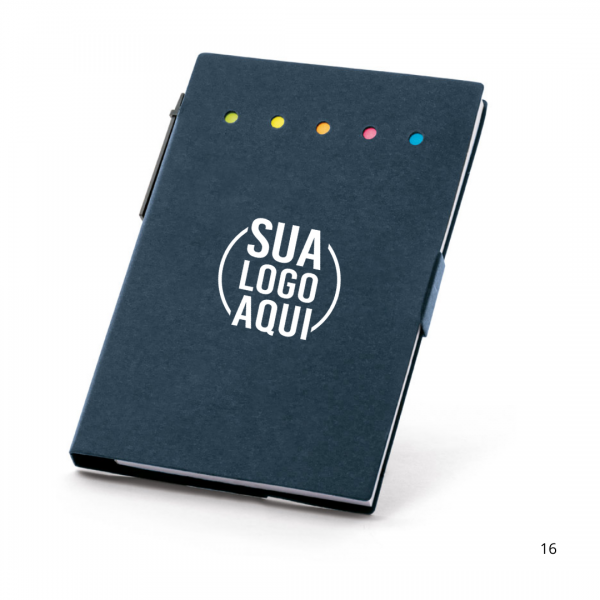 blocos adesivados com 25 folhas cada e capa em papel kraft reciclado personalizado