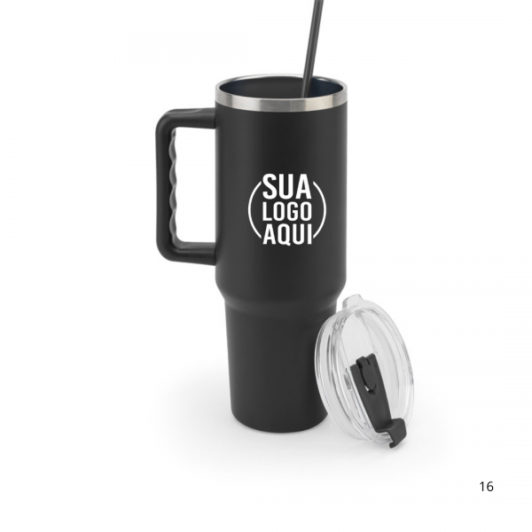 Copo de viagem de grande dimensão em aço inoxidável 91% reciclado com parede dupla isolada (1300 mL)