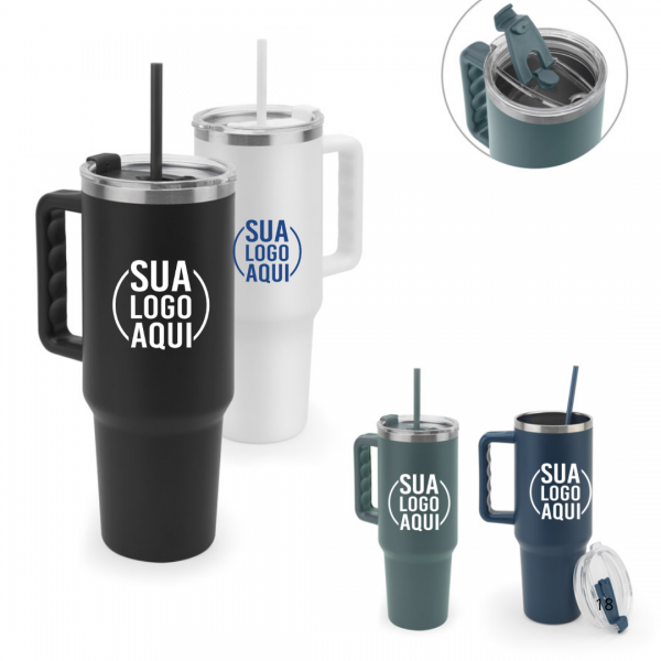 Copo de viagem de grande dimensão em aço inoxidável 91% reciclado com parede dupla isolada (1300 mL)