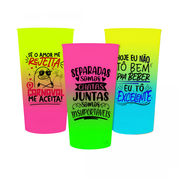 Copo Plástico Personalizado Degradê com Frases – 300 ml